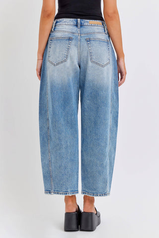 Mid Waisted Barrel Jeans with Side Panels WV79502BR-MD: 9