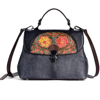 Solid Color Floral Embossed Messenger Bag