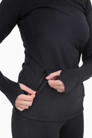 Brushed Interior Long Sleeve Active Top with Thumbholes: BLACK / S:M:L (2:2:2)