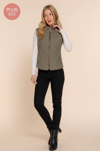 Suede Piping Quilted Padding Vest