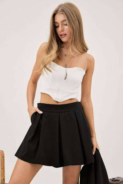 SOLID SHORT SKIRT PANTS POCKETS PLEATED SHORTS: L / Taupe
