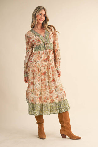 SALE MIXED PAISLEY PRINT MIDI DRESS MDR4448