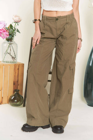 LEP3207-LOW-RISE CASUAL CARGO PANTS: OLIVE / L