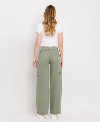 HIGH RISE UTILITY CARGO WIDE LEG JEANS  T5823AG: ARMY GREEN / 24