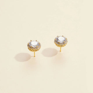 Round Glass Stone Gold Dip Stud Earrings: White Gold / One / 4DE38005