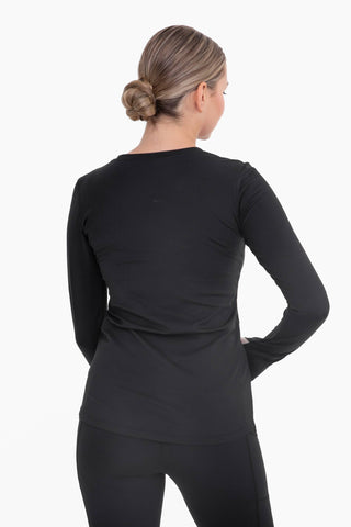 Brushed Interior Long Sleeve Active Top with Thumbholes: BLACK / S:M:L (2:2:2)