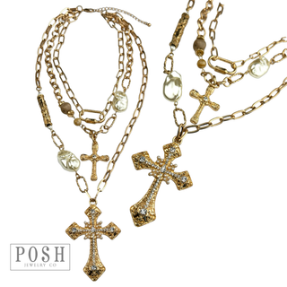 Gold cross necklace 9PN198: Gold