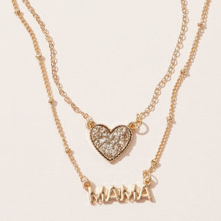 Mama Pendant & Druzy Stone Heart Set Necklace: Gold / One / BNE3093