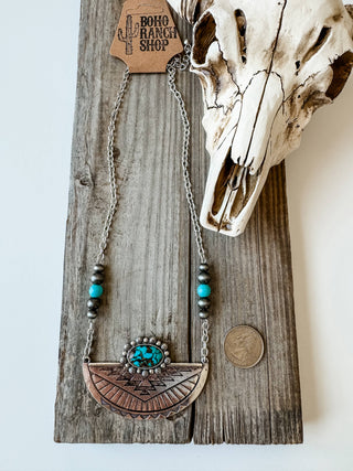 Western Aztec Style Turquoise Stone Pendant Necklace 