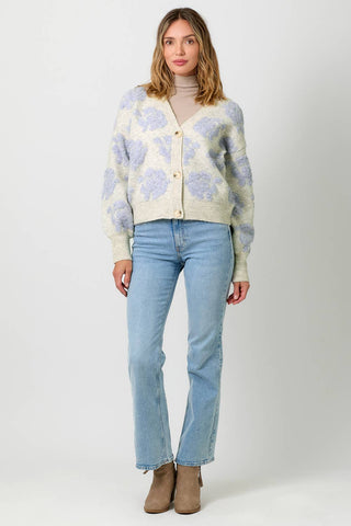 20429 Floral Button Down Cardigan: Cream / Large