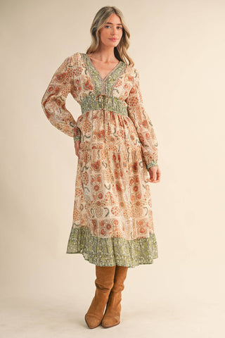 SALE MIXED PAISLEY PRINT MIDI DRESS MDR4448