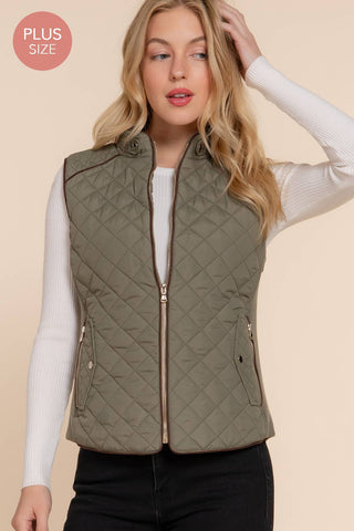 Suede Piping Quilted Padding Vest