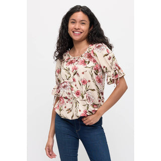 FLORAL ITY BABY RUFFLE NECK TIE SLEEVE PEASANT
