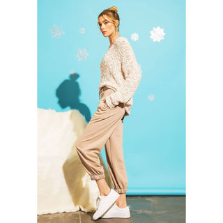 LOOSE POPCORN KNIT BOAT NECK PULLOVER