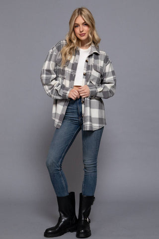 Long Sleeve Check Printed Fleece Shacket