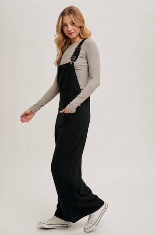 RELAXED WIDE LEG OVERALL JUMPSUIT: OATMEAL / L