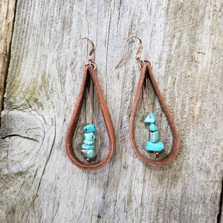 "Rio"  Handmade Leather and Turquoise Chip Earrings