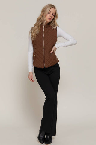 Suede Piping Detail Rib Quilted Padding Vest