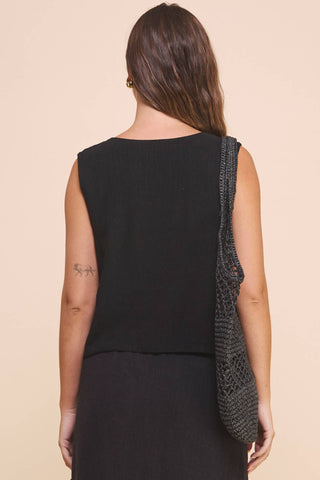 ISB1349 Linen Tie Vest Black: Black / Small