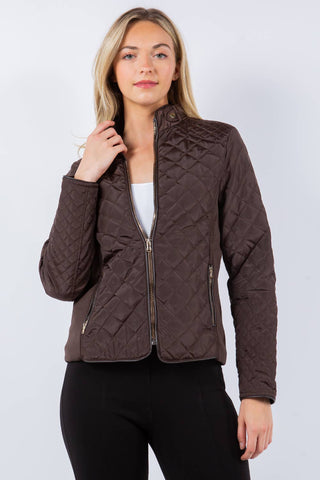 Quilted Classic Nylon Jacket with Faux Fur Lining: Olive / M