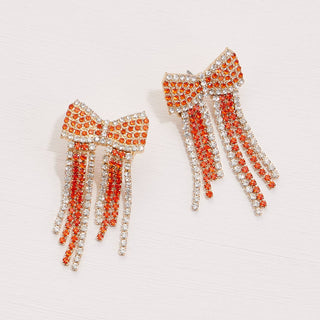 Bow Fringes Rhinestones Earrings: Burgundy/White / One / B5SE2177