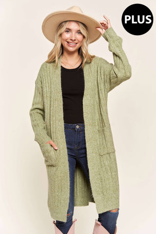 LESW2616X-PLUS CABLE CARDIGAN: Oatmeal / 1XL