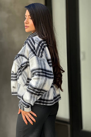 Drop Shoulder Cropped Plaid Shacket / Flannel Jacket: Anahi / S