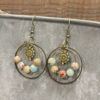 Natural Aqua Terra Jasper Ring Drop Earrings