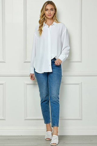 Oversized Boyfriend Light Weight Air flow Button Up Shirt: White / XL