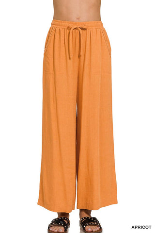 Wide-leg Linen Blend Pants With Pockets: 1-2-2-1 (S-M-L-XL) / LT MOCHA