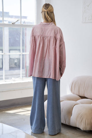 Red Mira Lightweight Button-Up Shirt