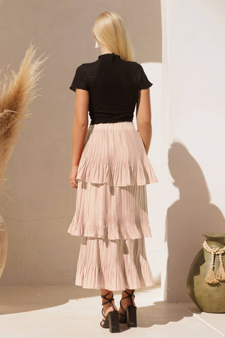 QS8365 Pleated Tiered Skirt: TERRA COTTA / MEDIUM