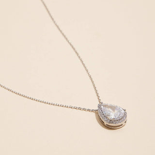 Cubic Zirconia Teardrop Pave 18k Gold Dip Pendant Necklace: White Gold / One / 4DN18049