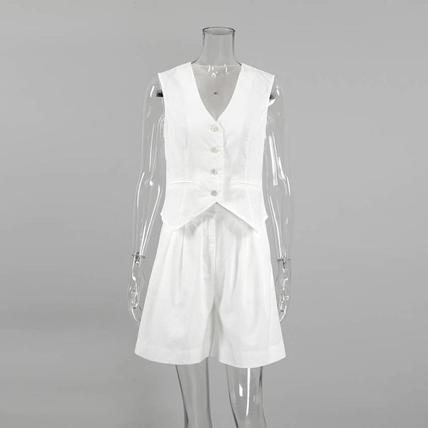 Cropped Suit Vest And Shorts Set: White / M