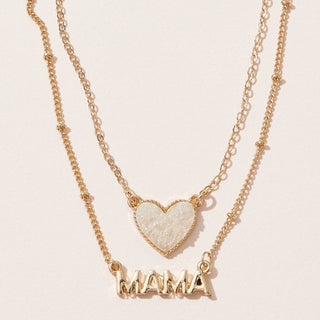 Mama Pendant & Druzy Stone Heart Set Necklace: Gold / One / BNE3093