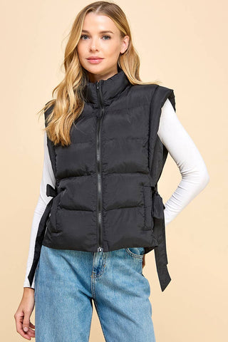 CV1231-Zipper Front Puffer Vest: Black / M