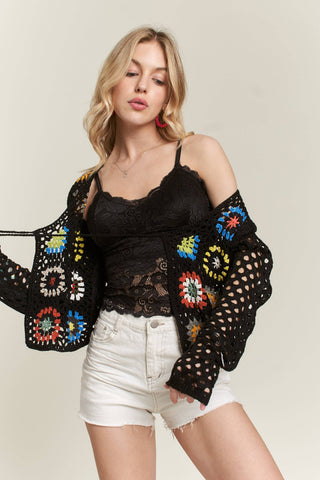 CESW3574 - FRONT TIE CROCHET CARDIGAN: WHITE / S