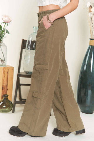 LEP3207-LOW-RISE CASUAL CARGO PANTS: OLIVE / M