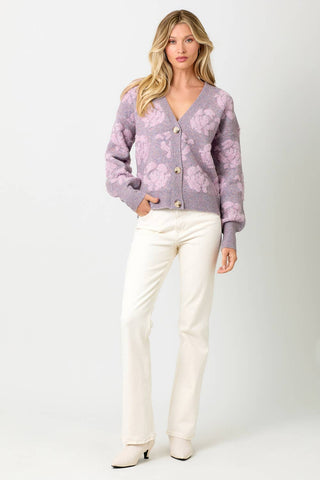 20429 Floral Button Down Cardigan: Cream / Large