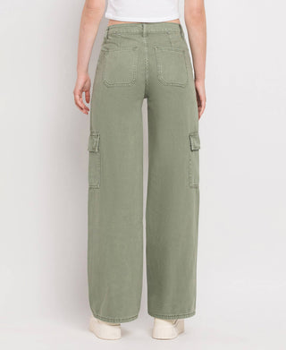 HIGH RISE UTILITY CARGO WIDE LEG JEANS  T5823AG: ARMY GREEN / 24