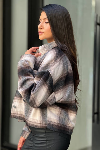 Drop Shoulder Cropped Plaid Shacket / Flannel Jacket: Anahi / S