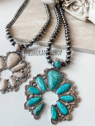 Western Statement Squash Blossom Stone Necklace: Turquoise