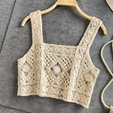 Crosa - Handmade Vintage Crochet Design Camisole: BEIGE