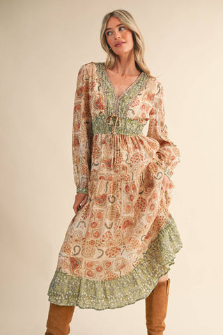 SALE MIXED PAISLEY PRINT MIDI DRESS MDR4448