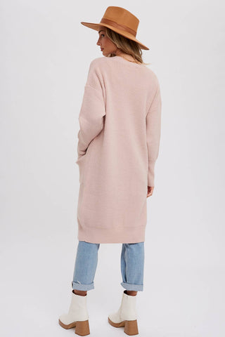 RIBBED OPEN FRONT CARDIGAN: BLUSH / M/L