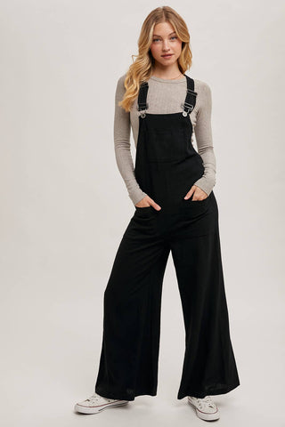 RELAXED WIDE LEG OVERALL JUMPSUIT: OATMEAL / L