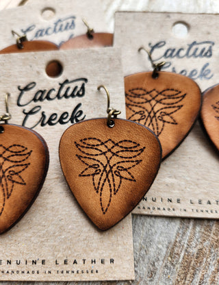 "Nashville"  Handmade Tooled Leather Western Earrings