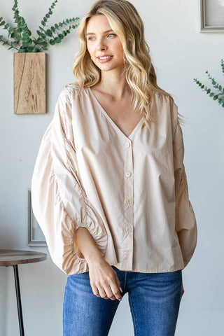 Loose Flowy Top with Ruched Sleeves