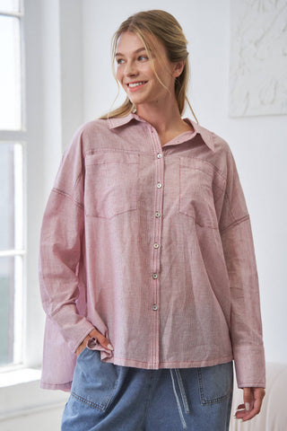 Red Mira Lightweight Button-Up Shirt