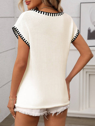 V Neck Cape Sleeve Knit Summer Top
